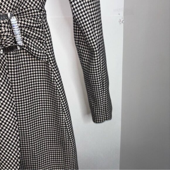 Zara Women's Black White Houndstooth Blazer Dress Small Faux Belt Office Classic - Picture 8 of 11